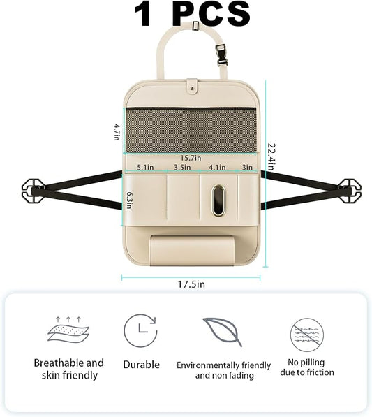 XDV Car Seat Organizers,Multi-functional Back Seat Protectors, Storage Pouches, Child kicking prevention and Tray Holders (for Cars, Kids, Seat Back and Rear Seats) (Beige, 1 Pcs)