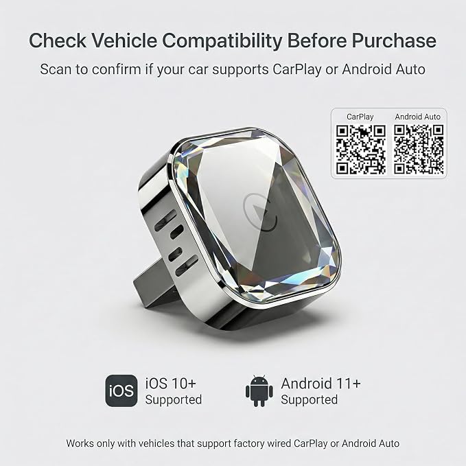 2-in-1 Wireless CarPlay Adapter & Wireless Android Auto Adapter, 5.8GHz Mini Dongle, Converts Factory Wired to Wireless, USB-A/USB-C, Auto Reconnect for Cars 2016+