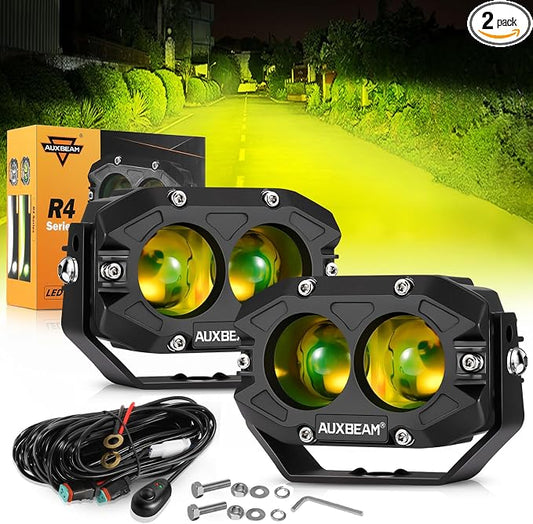 Auxbeam 4In 60W Amber Fog Lights, Amber Led Pods Super Bright Spot Beam Offroad Lights with Plug and Play Wiring Harness Kit for Truck SUV ATV UTV Jeep Wrangler Motorcycle