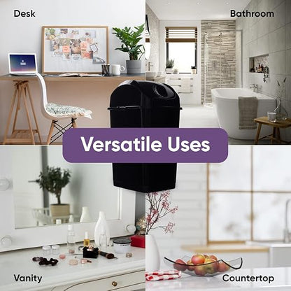 Superio Mini Desktop Trash Can with Swing Top Lid Portable Plastic Garbage Can for Countertop, Desktop, Make up Vanity, Bathroom, Car, Under Sink, Dorm Compact Waste Bin 5 L 1.25 Gal (3, Black)