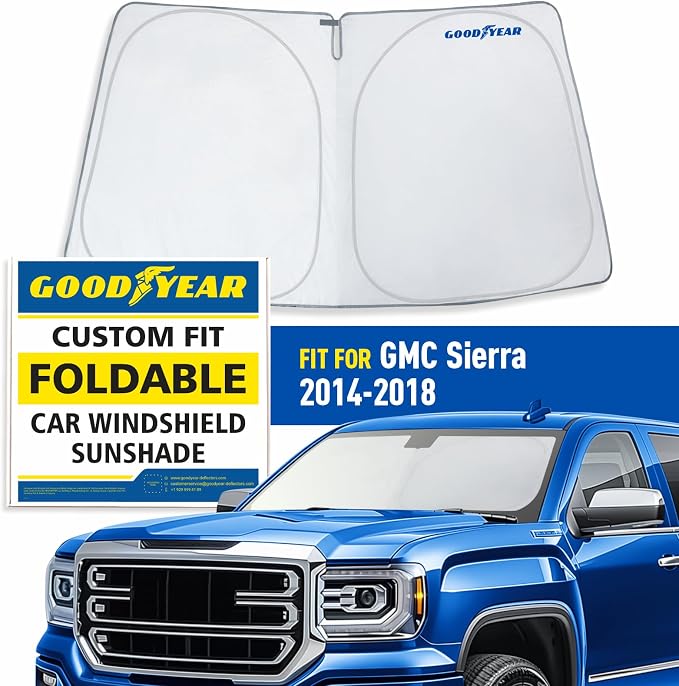 Goodyear Foldable Windshield Sunshade for GMC Sierra 2014-2018, Truck car Accessories, Sunshade Cover, Sun Shade Car Windshield, Window Sun Blocker - GY008226
