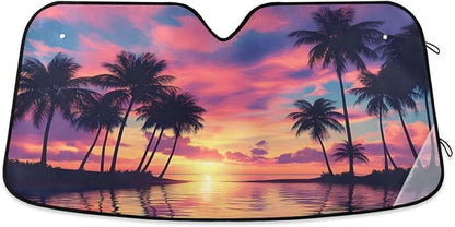 Palm Trees Windshield Sun Shade for Car Auto SUV Truck Purple Beach Sunset Landscape Foldable Front Window Sunshade Sun Visor Protector Block UV Rays Reflect Heat, 55" x 28"