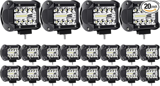 20Pcs Cube Triple Row Lights, Turboo Led Pod Lights 4 Inch 60W 12000LM Spot Flood Combo Light for Vehicle Accessories ATV UTV SUV Boat Pickup Lights