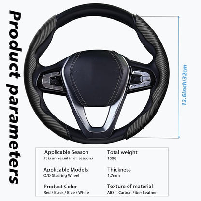 WOCOCN 2pcs Car Steering Wheel Cover,Anti-Skid Carbon Fiber Steering Wheel Protector for Men Women,Multiple Color Options,Universal for Most Car Interiors Accessories (Black)
