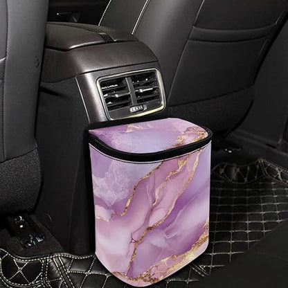 BIGCARJOB Pink Marble Texture Car Trash Bin for Back Seat Car Interior Accessories Waste Basket Storage for Vehicle Truck,Women Girls Travel Camping Picnic Lage Trash Can Garbage Bin