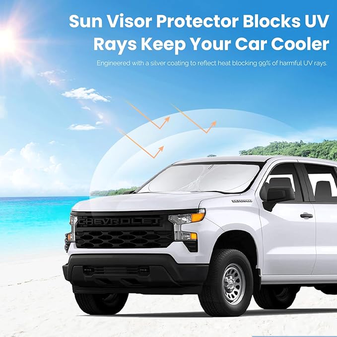 for Silverado Windshield Sun Shade Sunshade for 2019-2026 Chevy Silverado 1500 Truck Accessories Regular cab, Crew cab, Double Cab 2Door 4Door Windshield Cover 210T Reflective Window Protector