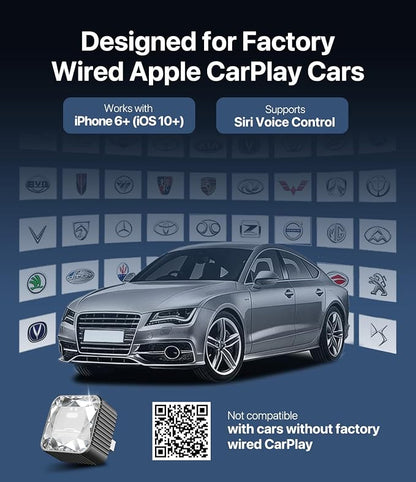 Wireless CarPlay Adapter for iPhone, Premium Glass Finish Design, 5s Auto-Connect, Mini Wireless CarPlay Dongle Compatible with Apple CarPlay, Plug & Play for Factory Wired Cars, Low Latency, Orange