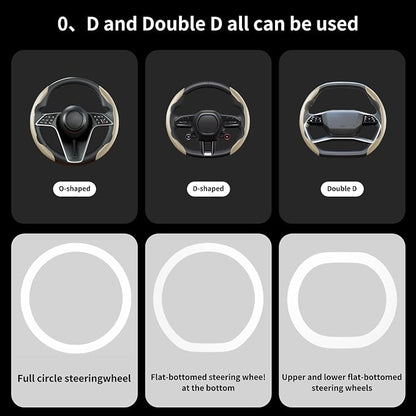 Carbon Fiber Steering Wheel Cover, 2-Piece Set Anti-Skid Comfortable Grip Segmented Butterfly Design, Easy Snap-On Installation Universal Fit 99% Cars, Beige