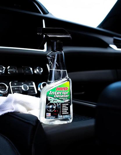 ABRO Interior Detailer 16oz - All-in-One Cleaner for Car Interiors, Dust & Dirt Removal, Ideal Leather, Vinyl, Plastic, Rubber, Glass, Screens, Dashboards, Steering Wheels, & Door Panels