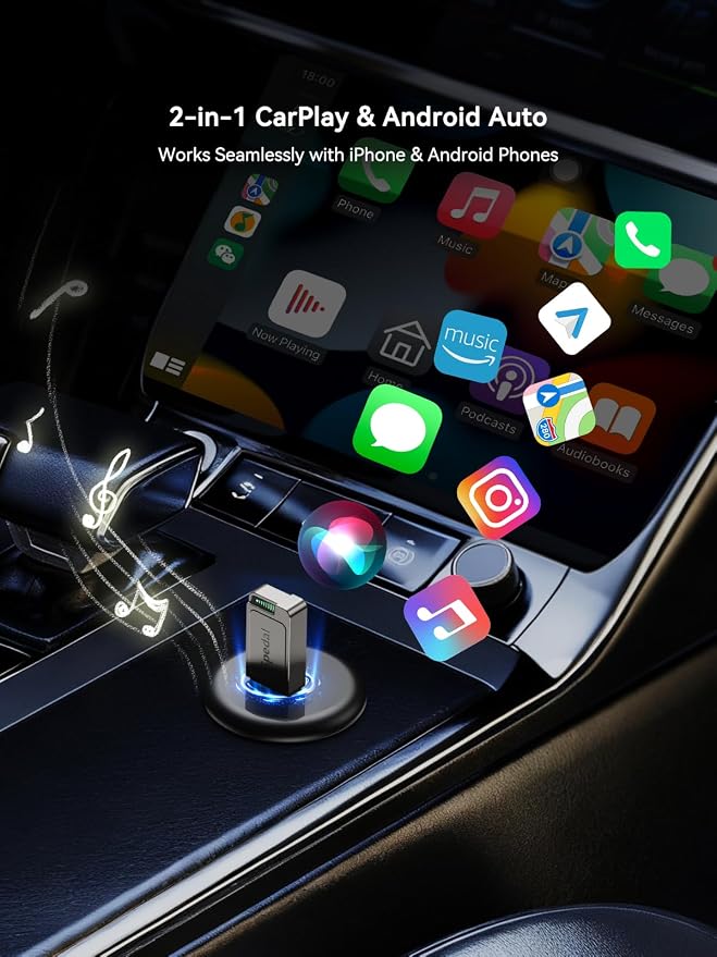 IceCool Metal CarPlay Adapter, Upgrade 2in1 Wireless CarPlay & Android Auto Adapter, Plug & Play, WLAN Dual-Band 2.4G+5G, Auto Reconnect, Compatible with After 2016 Cars with Wired CarPlay