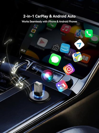IceCool Metal CarPlay Adapter, Upgrade 2in1 Wireless CarPlay & Android Auto Adapter, Plug & Play, WLAN Dual-Band 2.4G+5G, Auto Reconnect, Compatible with After 2016 Cars with Wired CarPlay