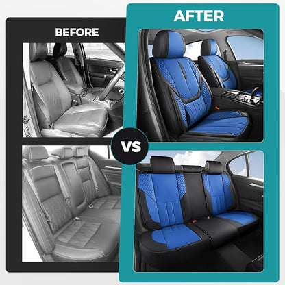Car Seat Covers Full Set - Universal Seat Covers for Cars SUV Truck – Faux Leather Automotive Seat Covers, Breathable & Waterproof Front and Rear Seat Protectors, Fit for Most Cars-BlackBlue