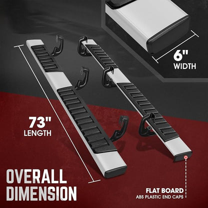 DNA MOTORING 6 Inches Running Boards Compatible with 07-18 Silverado Sierra 1500 / 07-19 Silverado Sierra 2500HD 3500HD Extended Cab, Aluminum Extruded Side Step Neft Bars, STEPB-ZTL-8018-ALSL