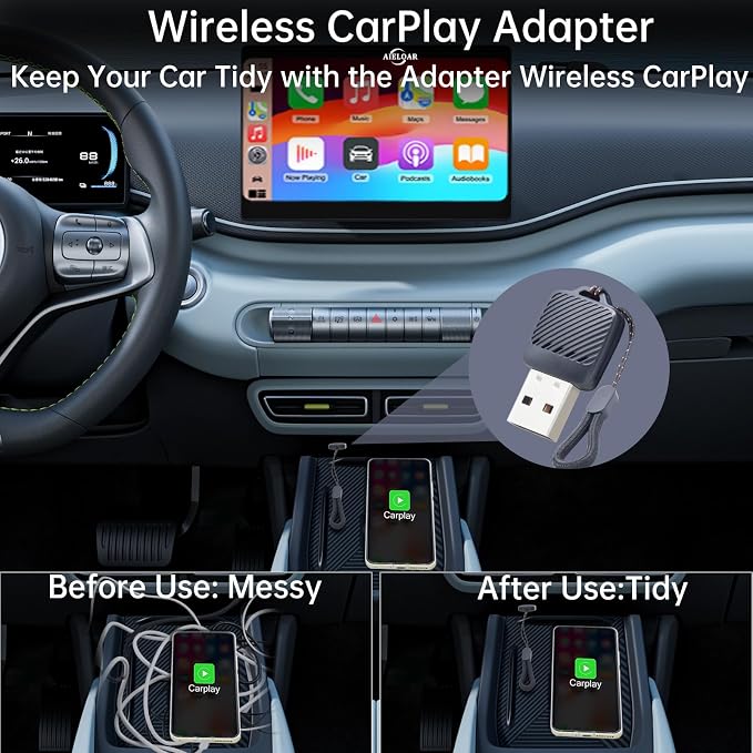 Wireless Carplay Adapter (2025 Upgrade), Plug and Play, Convert Wired to Wireless Bluetooth Carplay Adapter for iPhone - No Latency -Micro Size