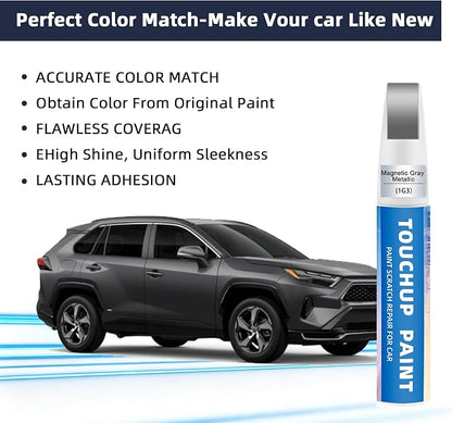 Magnetic Gray Metallic(1G3) Touch Up Paint for Toyota 2-in-1 Car Scratch Repair Pen for Rock Chips, Door Scratches & Paint Nicks Exact Color Match Quick Dry DIY Fix for RAV4 Camry Corolla