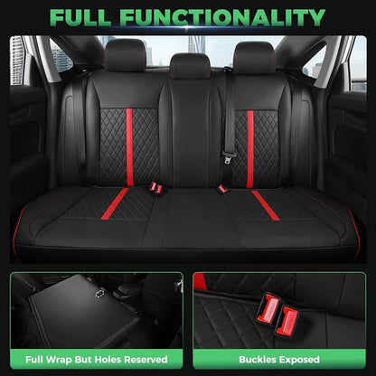 for Honda Civic Leather Seat Covers, Sedan LX 2016 2017 2018 2019 2020 2021, Custom Fit Car Seat Cover Full Set, Waterproof Accessories, Black Red (Solid Bench Seats- W/O Rear Armrest)