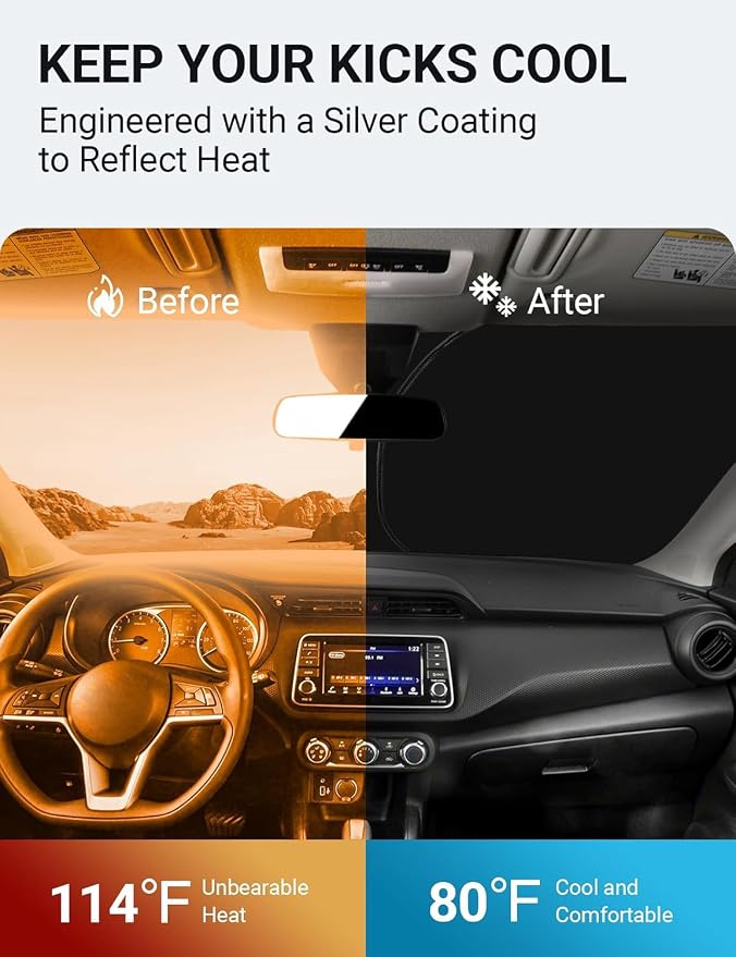 Proadsy Windshield Sun Shade for Nissan Kicks 2018-2025 Custom Fit S, SV, SR Crossover 4-Layer Foldable Front Sunshade Protector Sun Visor Blocks UV Rays Keep Car Cooler