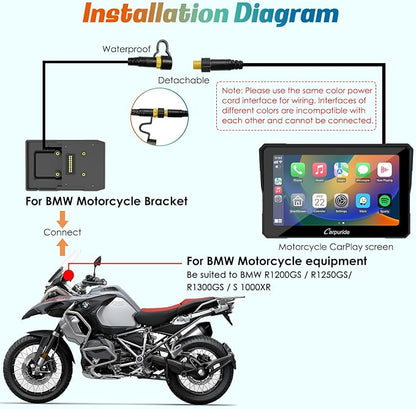 Carpuride W702B Motorcycle Carplay Screen for BMW R1200GS R1250GS S1000XR Motorcycle, 7 inch Waterproof Touchscreen, Portable Carplay/Android Auto GPS Navigation for Motorbike, Dual Bluetooth