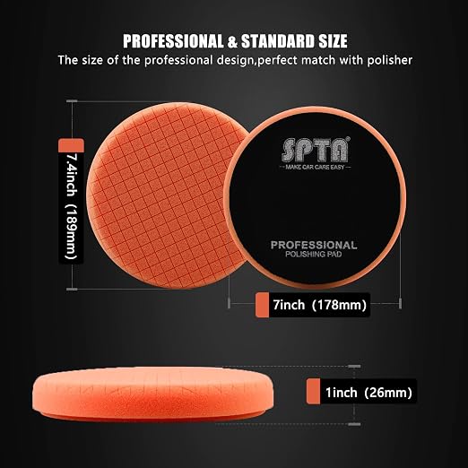 OrangeT40 Orange Medium-Cut Foam Polishing Pad, SPTA 1Pcs 7.5 Inch Face for 7 Inch 180mm Backing Plate Compound Buffing Sponge Pads for Car Buffer Polisher Compounding, Polishing and Waxing -FPTSS7O