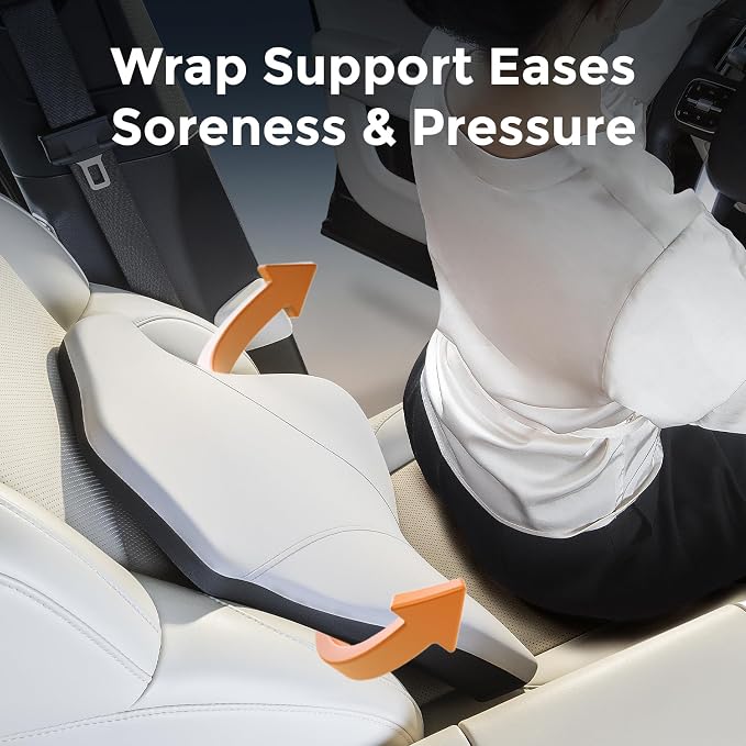 Lumbar Support Pillow for Car, Memory Foam Back Cushion for Driving Seat, Truck Accessories Travel Essentials, Back Pain Relief, Washable Cover, Plus Size Lower Back Support Fits Most Cars (Gray)