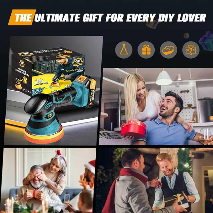 Cordless Car Buffer Polisher kit [2x 2000mAh 21V Batteries & 18 PCS Attachments] 6-Speed Orbital Design, LED Display, Lightweight Detailing Tool for Waxing, Polishing & Scratch Removal-Blue