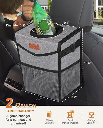 Pritent Car Trash Can with Lid, Cute Leakproof Car Trash Garbage Bag Hanging Vehicle Trash Bin Small Portable Automotive Garbage Cans Organizer for Back/Front Seat/Console(Trapezoid,Grey)