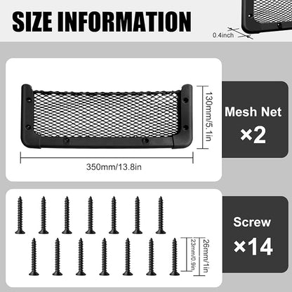 ABS Plastic Frame Automotive Cargo Nets Car Net Pocket Phone Car Mesh Net Holder RV Storage Boat Cargo Pocket Organizer Framed Mesh Net Pocket with Screws for Auto RV Net(2, 13.8 x 5.1 Inch)