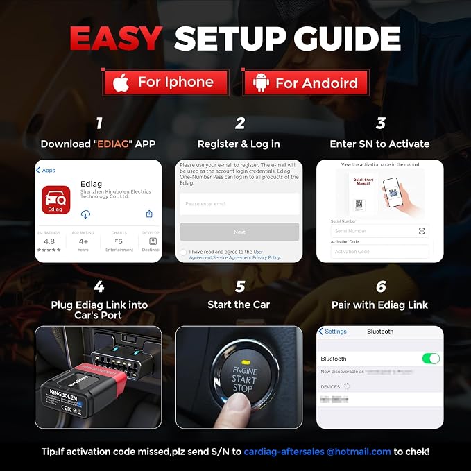 KINGBOLEN Ediag Link OBD2 Scanner Bluetooth,All System Bidirectional Scan Tool for iOS & Android,10+ Hot Reset Functions, Code Reader for Cars and Trucks,CANFD Protocol,FCA AutoAuth,1 Year Free Update