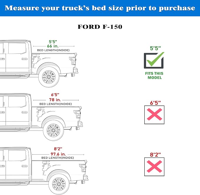 Toptiny Soft Folding Truck Bed Tonneau Cover |TSTF013|Fits 2004-2014 Ford F-150 5.5' Bed (66")
