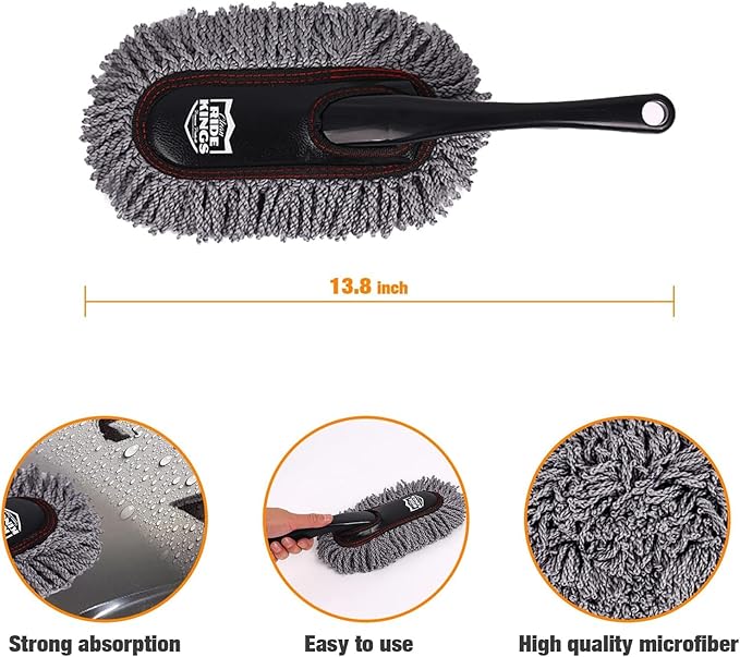 Car Duster Grey Set-Stocking Stuffers Gifts for Men Women-Microfiber Multipurpose Duster,Interior & Exterior Cleaning Tools,Dashboard Detailing Brush,Scratch Free with Extendable Handle,2 Packs