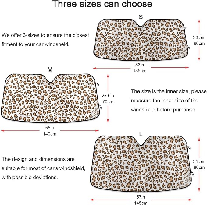 Brown Leopard Print Windshield Sun Shade for Car Auto SUV Truck Foldable Front Window Sunshade Sun Visor Protector Block UV Rays Reflect Heat, 55" x 28"