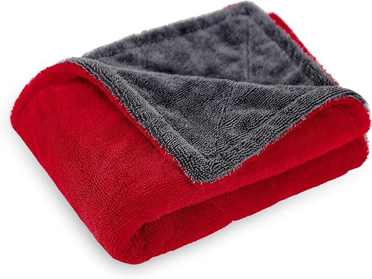 LIVOS Extra Large Car Drying Towel, 25" x 36" 1000GSM Microfiber Towels for Cars, Ultra-Absorbent Scratch-Free, No Streak, Professional Quick Dry Car Detailing Towel, Red&Grey