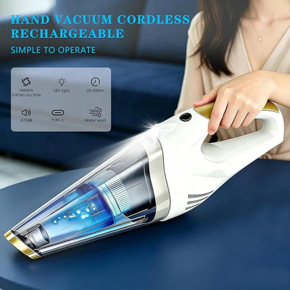 Handheld Vacuum Cordless, Dust Busters Cordless Rechargeable Car Vacuum with LED Light, Strong Suction with Filters, Portable Vacuum Cleaner for Car, Handheld Vacuum for Pet Hair/Home/Office