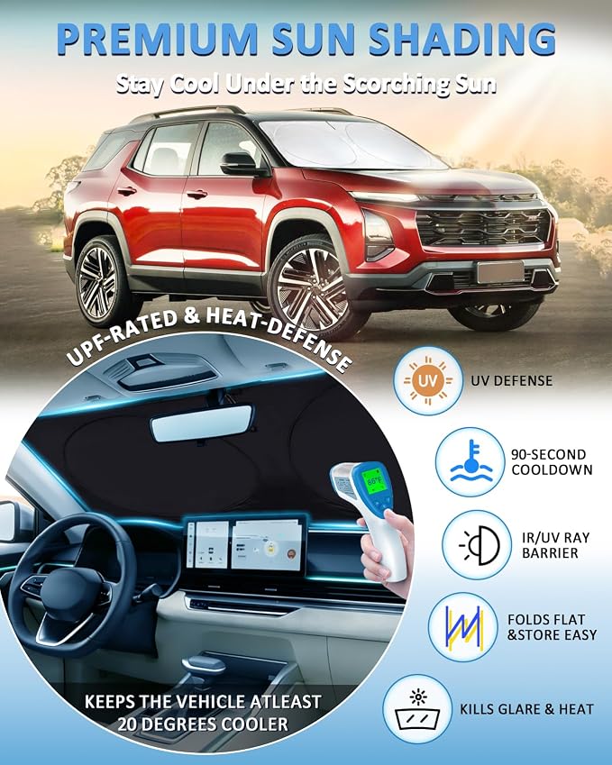Sun Shade for Chevrolet Equinox Windshield Sunshade fit for Chevy Equinox 2018-2024 (Equinox EV Not Fit) Accessories Front Window Cover Shield Visor Protector Keep Interior Cool Blocker