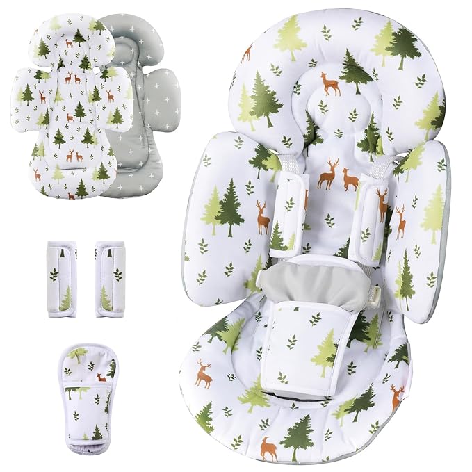 Generic Infant Car Seat Insert Compatible with Mamaroo Swing & Graco Swing and Infant Car Seat, Newborn Insert Baby Head Body Support, Reversible Design, Breathable Soft Fabric, 1Pcs - Green Forest
