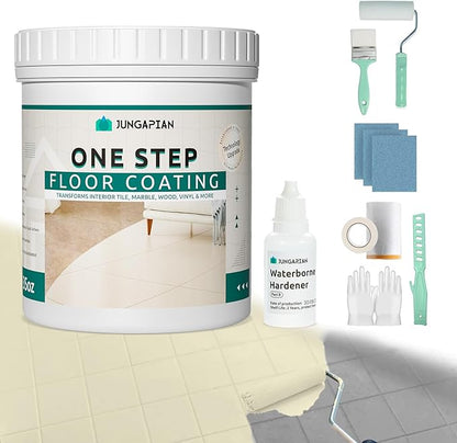 All-In-One Interior Floor Coating Kit, Water-based & Low Odor One-Step Floor Paint, High Hardness Waterproof Paint for Ceramic, Porcelain, Fiberglass, Hardwood, Laminate, Vinyl, 35OZ, Icy Lemonade