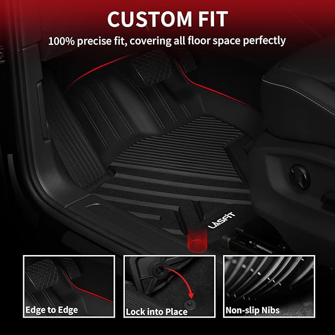 LASFIT Floor Mats for Volkswagen VW Tiguan 2018-2024(Fit 5 Seats), All-Weather Protection TPE 1st & 2nd Row Car Liners for VW Tiguan, Easy to Clean, Black
