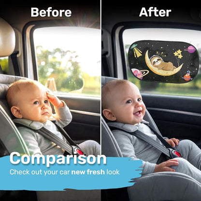 GENANY 2pcs Sloth Galaxy Window Sun Shade for Sedan SUV Truck (21x14 Inches), Sun Shades for Side Window, Accessories for Kids, Baby Window Shades, Summer Car Decor