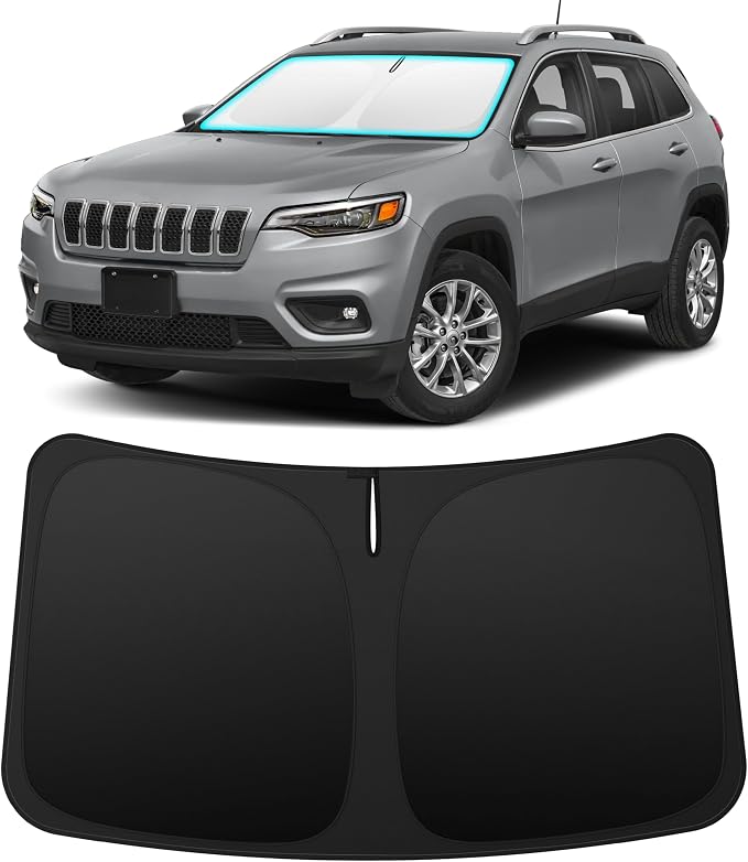 INSAUTO Custom Fit Windshield Sun Shade Accessories for Jeep Cherokee 2014-2023 (Grand Cherokee Not Fit), Foldable Front Window Sunshade, UV & Heat Reflector, Keeps Interior Cool, Includes Storage Bag
