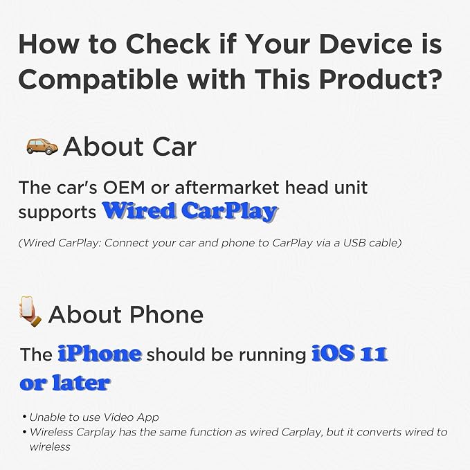 MSXTTLY Wireless Carplay Adapter, Mini Dongle for Apple for iPhone, Seamless Connection for Convert Wired to Wireless Car Play Adapter, No Latency for iOS 10+, OEM Wired Car Model 2017+, Deep Black