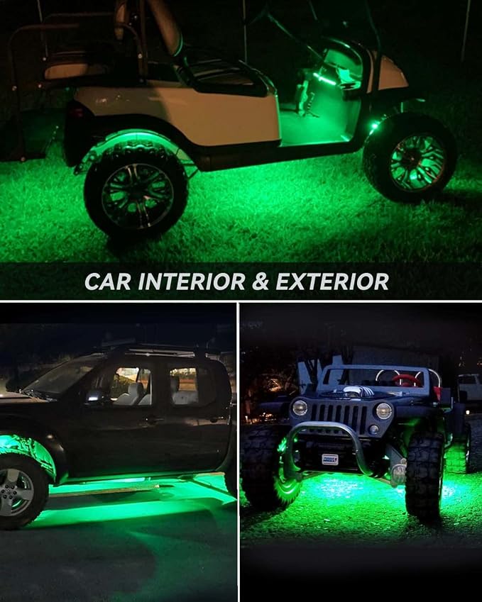 Car Led Strip Lights 24" Connectable Green 12V Led Light Strip for Cars Golf Cart Boat Marine Motorcycle Waterproof Strip, 4Pack