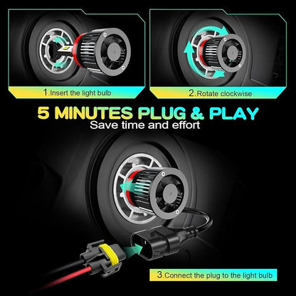Compatible for Chevy Colorado High Low Beams 2013 2014 2015 2016 2017 2018 2019 2020 2021 2022 2023 2024, 6500K White Powersports Light Bulbs, Plug and Play, for Off-Road Use, Pack of 4