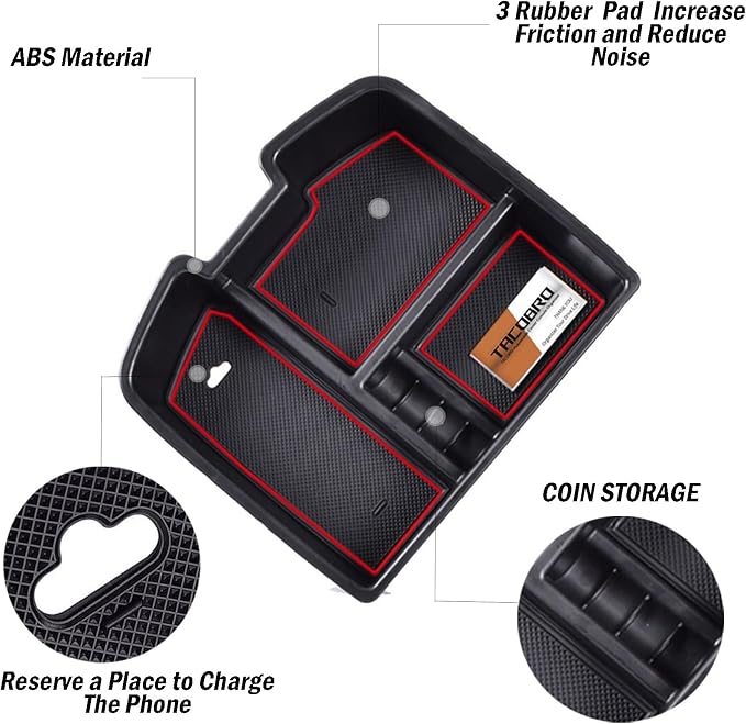 TACORBO Center Console Organizer Tray for 07-2014 GMC Sierra 2500 3500 Yukon XL Silverado 2500 3500 Suburban 1500 Tahoe / 07-13 GMC Sierra 1500 Chevy Silverado Suburban 2500 Avalanche Accessory - Red