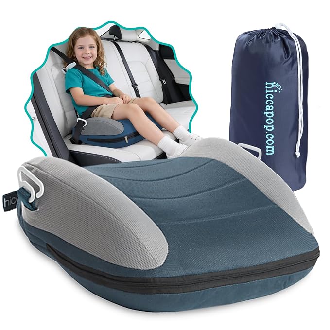 Hiccapop UberBoost Inflatable Backless Booster Seat for Kids, Portable Travel Car Seat | Ocean Steel Blue