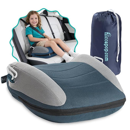 Hiccapop UberBoost Inflatable Backless Booster Seat for Kids, Portable Travel Car Seat | Ocean Steel Blue