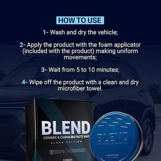 Vonixx Blend Ceramic & Carnauba Paste Wax - Black Edition | Deep Shine for Dark Paints | Ultimate Automotive Care Solution | Lasts up to 7 Months | Water Repellent | 3.4 oz (100 mL)