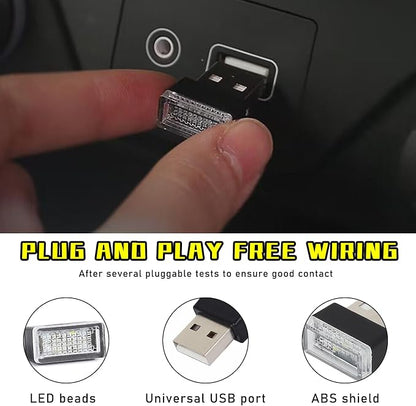 Augeny 4 PCS USB LED Car Interior Atmosphere Lamp, Plug-in USB Decor Night Light, Portable Auto Ambient Lighting Kit, Universal Vehicle Interior Accessories for Most Cars (Yellow)