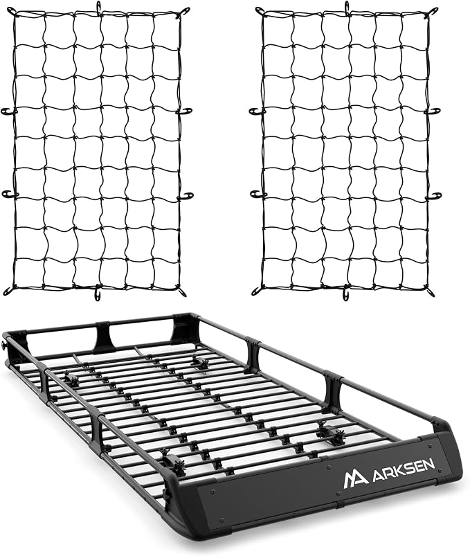 ARKSEN 2-in-1 Foldable Fairing Roof Rack Cargo Basket with 2 Nets, 82" x 39" Heavy Duty Steel Rooftop Carrier, 250 lbs Max Load, Fits SUV Truck Pickup for Kayaks, Canoes & Luggage