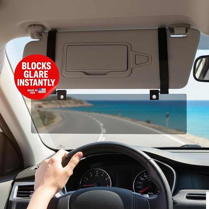 Glare Guard Professional-Grade Polarized Sun Visor Extender – Anti-Glare Sun Glare Blocker for Car Windshields, Adjustable Clip-On UV400 Tinted Visor Extension for Cars, Trucks & SUVs
