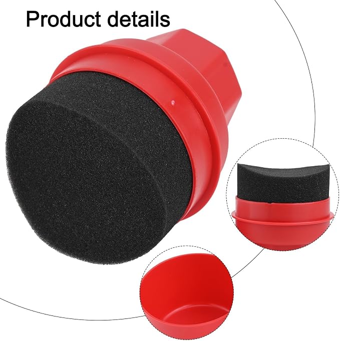Wheel Tire Sponge Brush for Car Polishing and Waxing with Protective Lid, Featuring Curved and Flat Shape Applicators (Red radians hard)